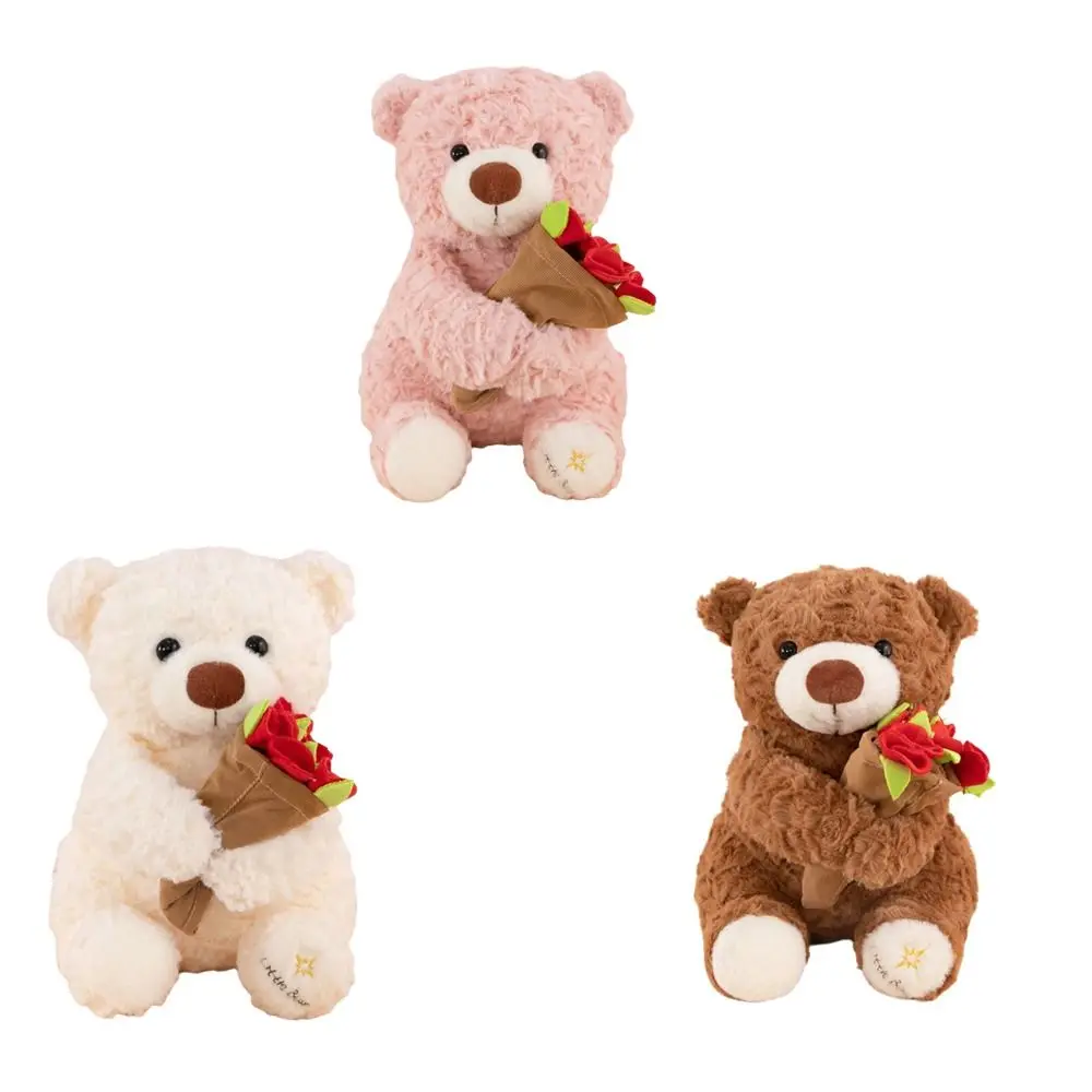 Stuffed Doll Romantic Rose Bear Plush Toy Cartoon Floral Blanket Holding Flowers Bear Doll Detachable Bear Wear Rose Hat Gift