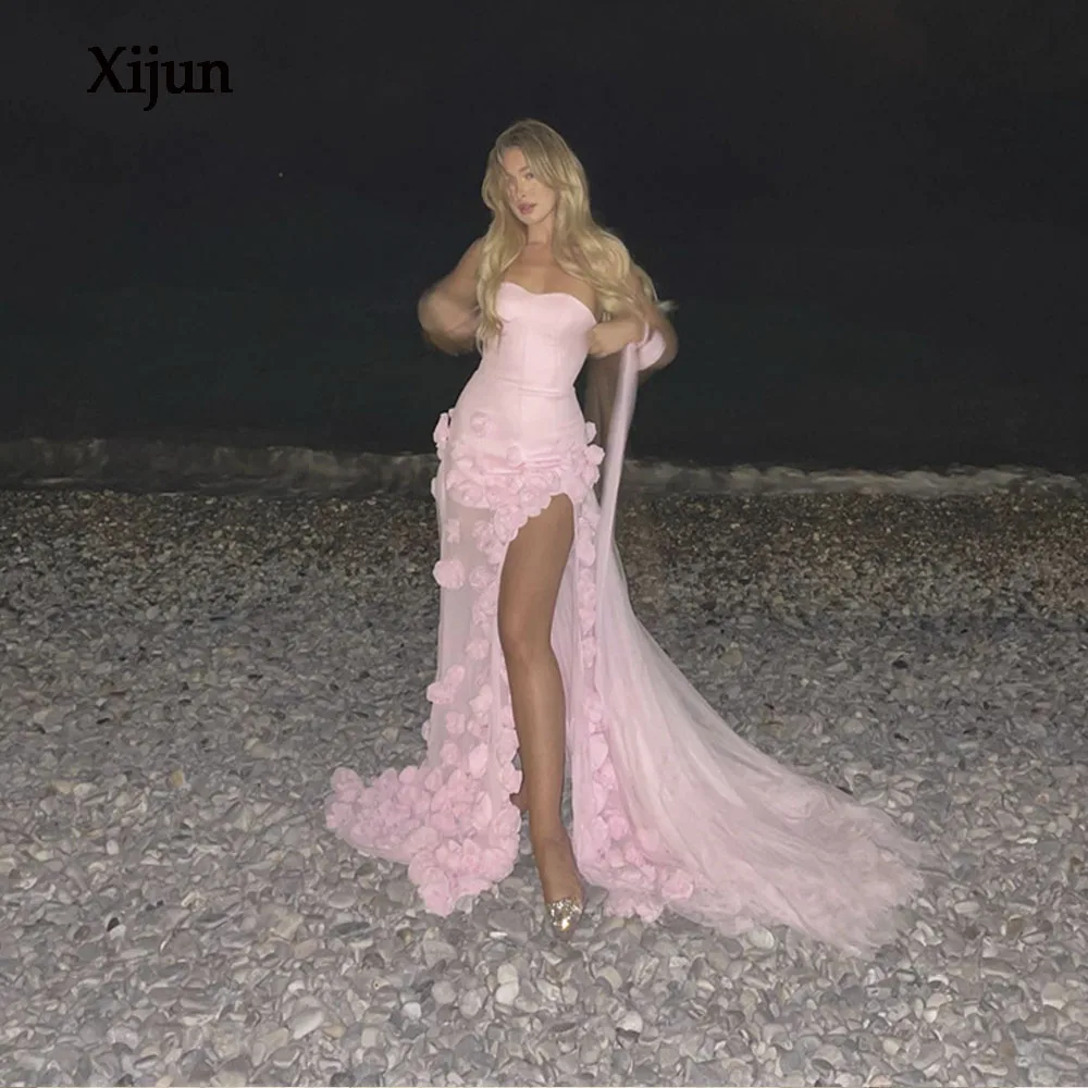 

Xijun Elegant Baby Pink Evening Dress Floor Length Tiered Pleated Tulle Prom Dresses Vestidos De Noche For Formal Occasion