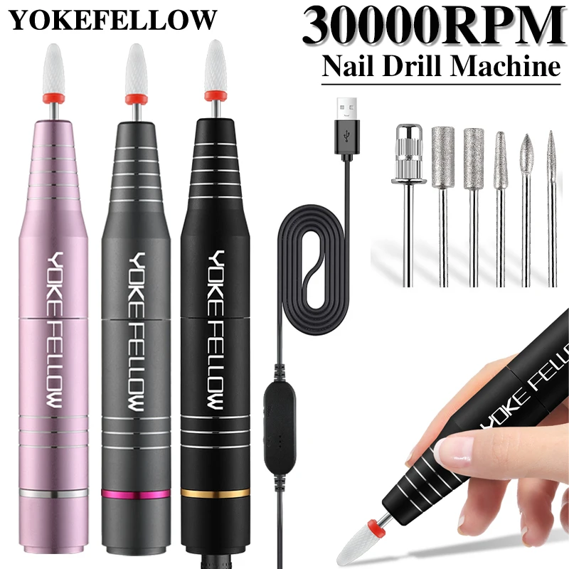 Electric Nail Drill Machine For Manicure Pedicure With Ceramic Nail Drill Bit Set 30000/35000RPM Polish Pen Salon Tool