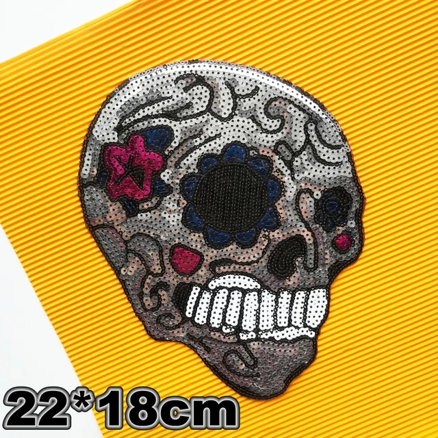 embroidery sequined large skull badges skeleton appliques skulls