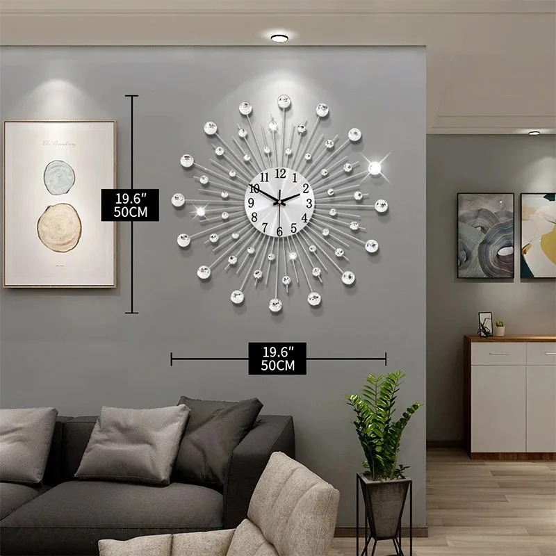 Description Picture 4 of itemGypsophila Diamond Fashion Wall Clock Wrought Iron Clock European Style Creative Decoration Clock Vintage Metal Art Wall Clock