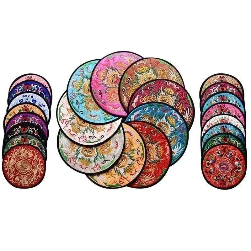 4Pcs Embroidery Cloth Table Decoration Chinese Style Protective Mat Kitchen Coaster Coffee Cup Pads Placemat Color Random