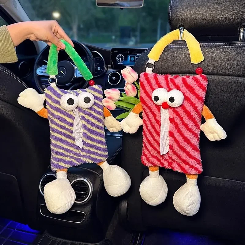 

Cute Weird Car Tissue Box Hanging Bag Car Seat Back Tissue Hanging Bag Interior Decoration Supplies Red Stripe Monster