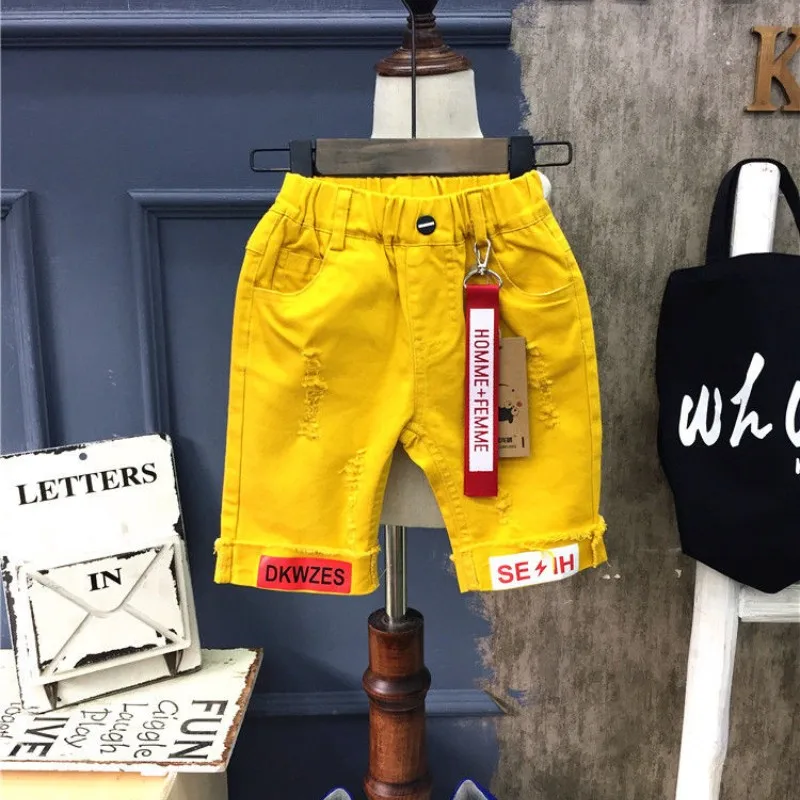 Boys Denim Shorts Korean Version Children Clothing Jeans Perforated Five Quarter Pants