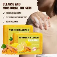 Savon en barre au curcuma, à l'acide kojique et au citron, savon éclaircissant pour un teint uniforme, enrichi en vitamine E, savon doux au citron pour le visage et le corps. 6