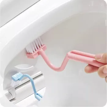 Spazzola curva per pulizia WC Spazzola per WC piccola a forma di S Scrubber portatile per WC Spazzola angolare con manico lungo e piegatura laterale curva 1