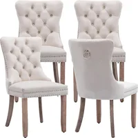 Beige Velvet Dining Chairs Set of 4, Kitchen & Dining Room Chairs Set of 4, Tufted Dining Chairs, Velvet Upholstered 1