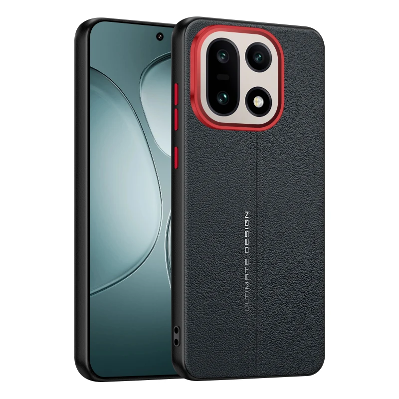 Luxury Leather Frosted Shockproof Bumper Case with Metal Lens Frame