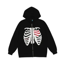 

Dark Style Skeleton Printed Zipper Jacket Men's Street Tide Brand Loose Cardigan Hoodie Sweatshirt