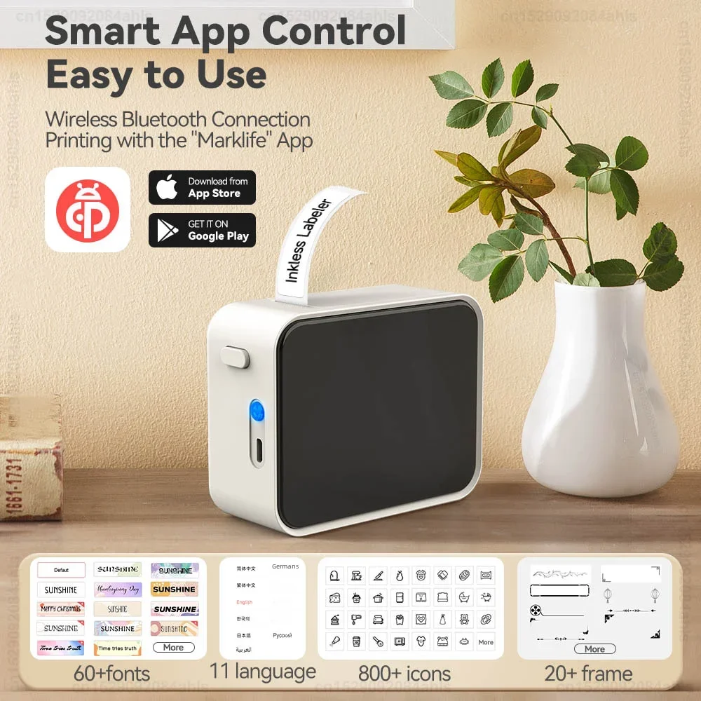 Wireless Bluetooth Thermal Label Printer with Adhesive Label Tape