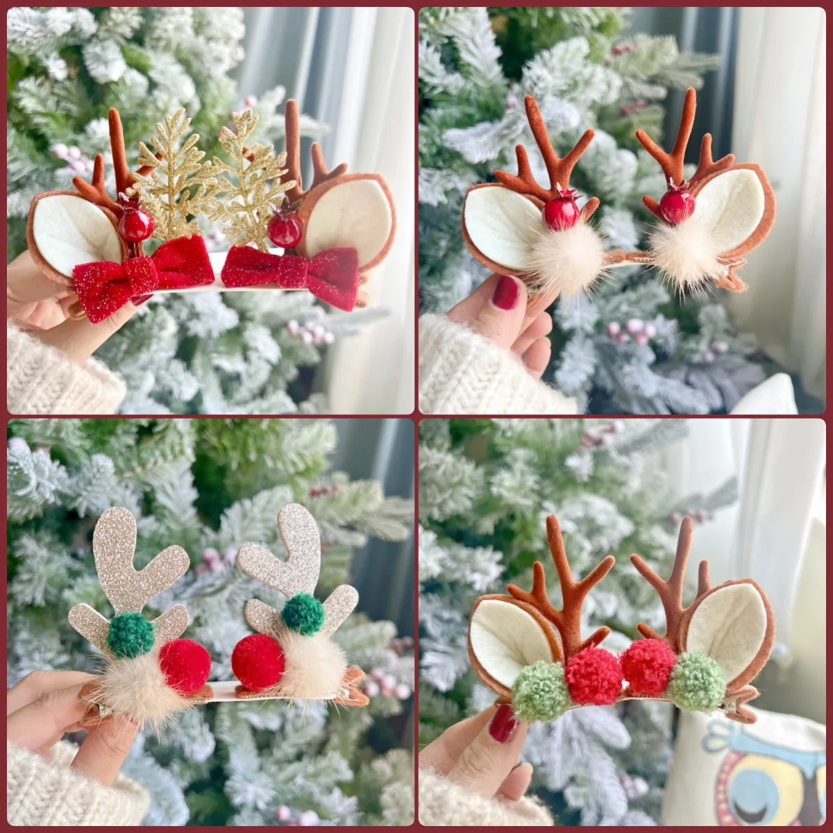 Christmas Antler Hair Clips Pendants Xmas Ornaments Merry Christmas Decor Gift for Girl Elk Hair Accessories Happy New Year