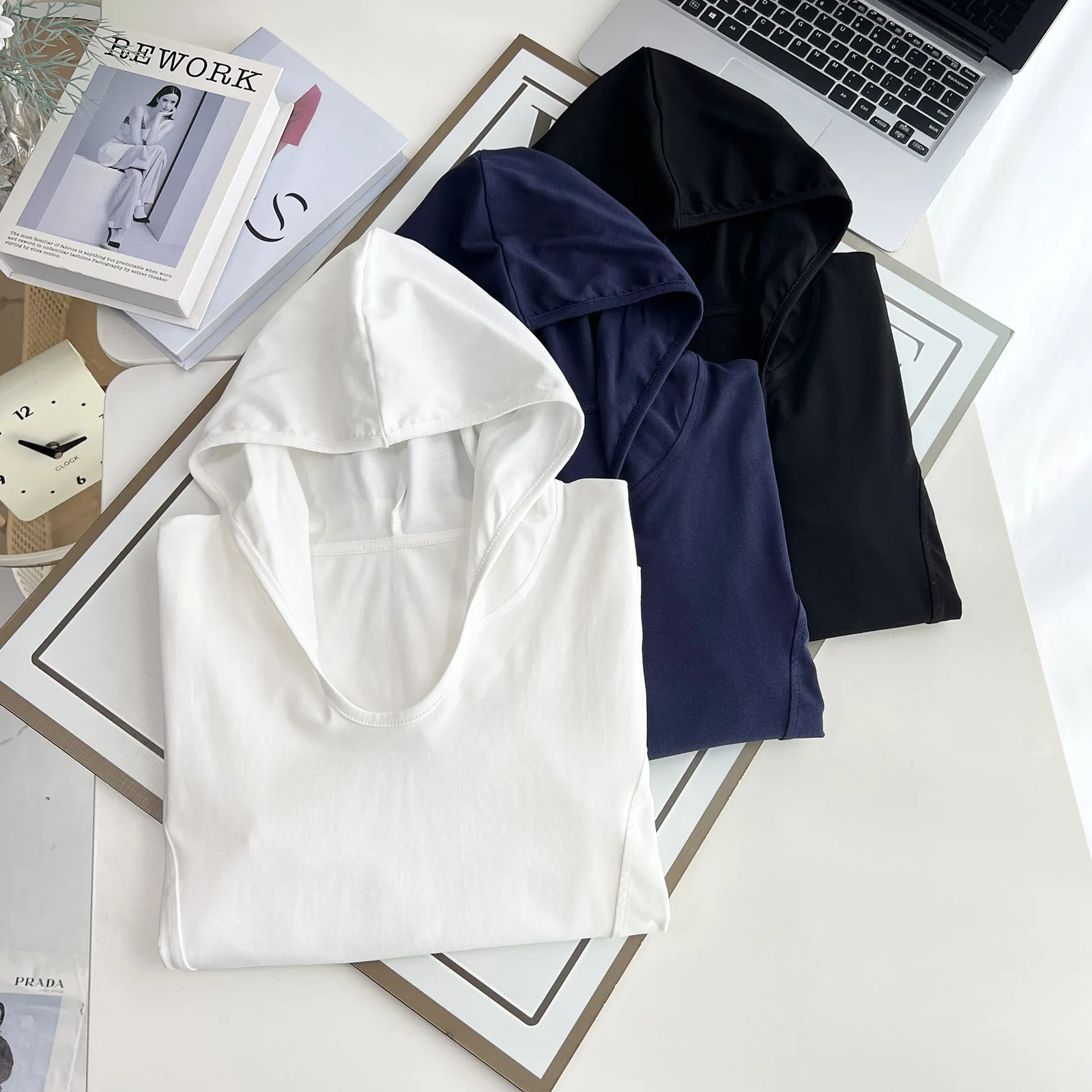 Plus Size Women's T-Shirt Autumn New Casual three-dimensional Cut Hooded Long Sleeved Tops V-Neck Hoodies