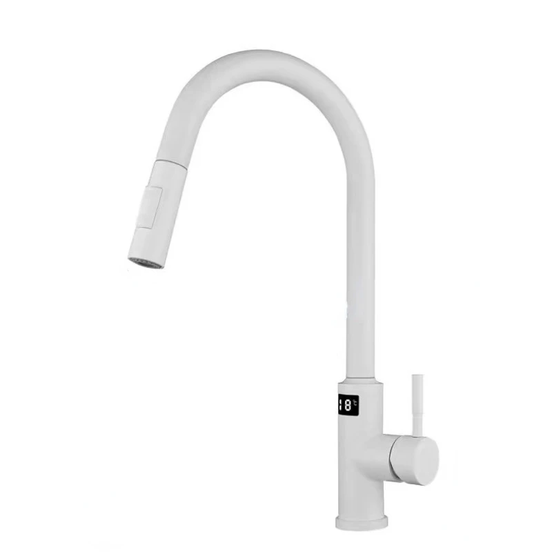 White Smart Touch Digital Display Faucet Stainless Steel Multi-function Pull-out Kitchen Sink Hot and Cold