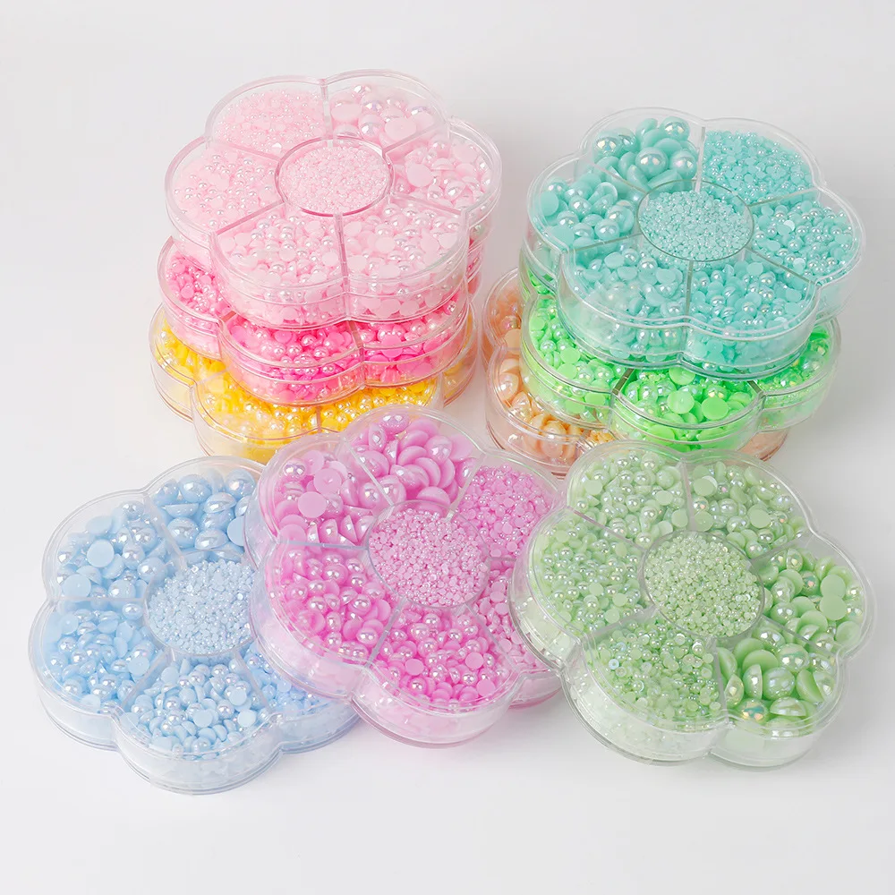 Mix Size Half Round Pearl Box Set AB Color Imitation Beads For Jewelry Bracelet Necklace Making DIY Sewing 2800pcs