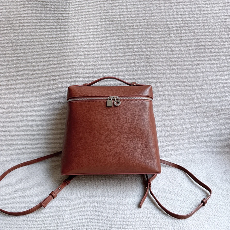 

Extra Pocket Backpack L23.5 Solid Black Versatile Compact Style Bags White Soft Calfskin Leather Bag Women New