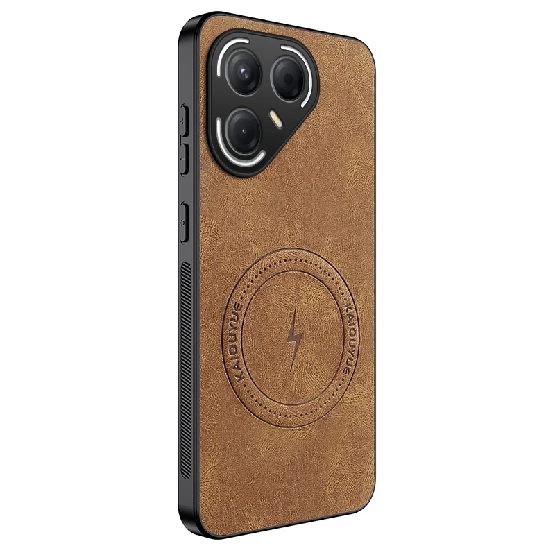 Tecno Pova 7 Pro: Stylish Leather Shockproof MagSafe-Compatible Phone Case with Ultra Magnetic Wireless Charging Cover