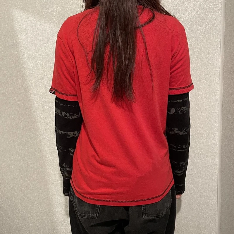 Indie Graphic Skull Print T-shirt Y2K 00s Retro Patchwork