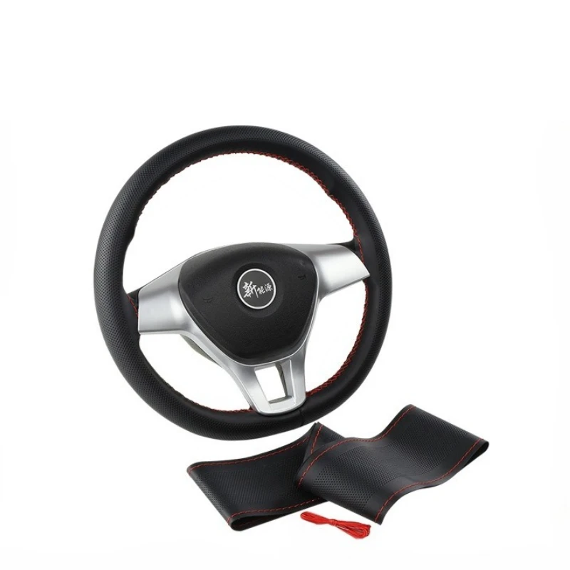 Coprivolante universale in pelle da cucire, adatto per volanti da 38 cm (14 pollici), fai da te, traspirante e antiscivolo, nero, grigio, beige. - Image 3