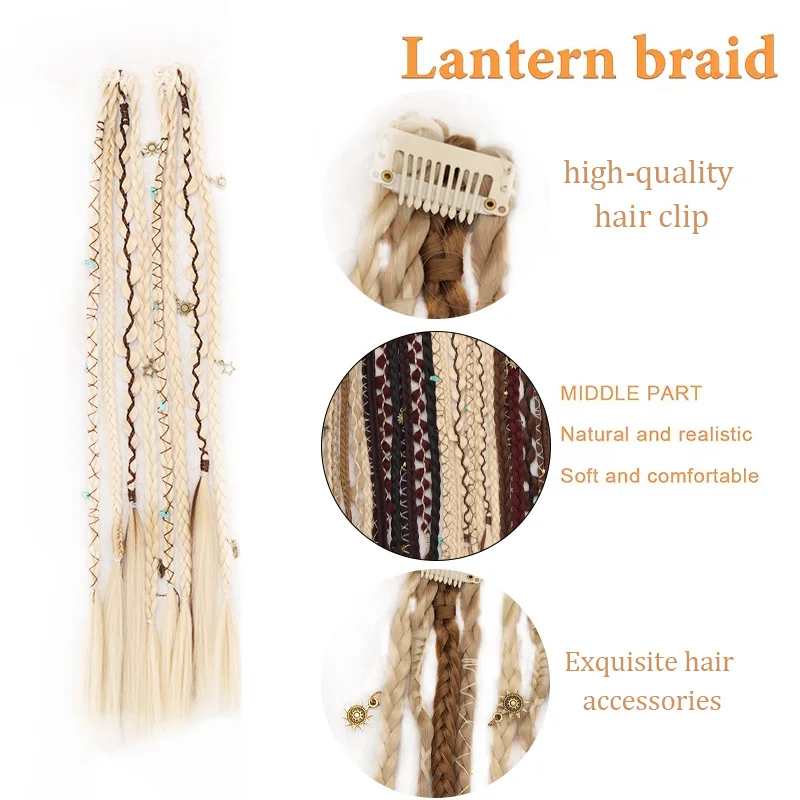 Bohemian Long Hair Braid Hand Woven Wig Braid with Decorative Hair Accessories Easy to Wear Synthetic Hair Clip Braid synthetic 3