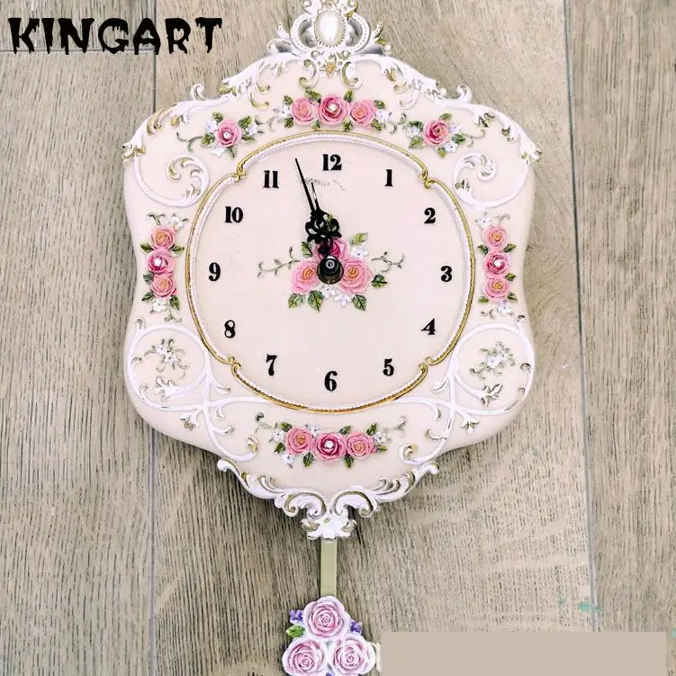 

Luxury Pink Wall Clock Vintage Swing Pendulum Clock Wall Creative Living Room Bedroom Watch Silent Shabby Chic Wall Clocks Resin