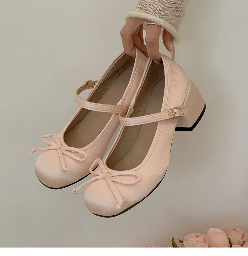 Women's High Heel Shoes Versatile Thick Heel Women's Shoes New Shallow Mouth Round Head French Mary Jane Shoes Platform Heels