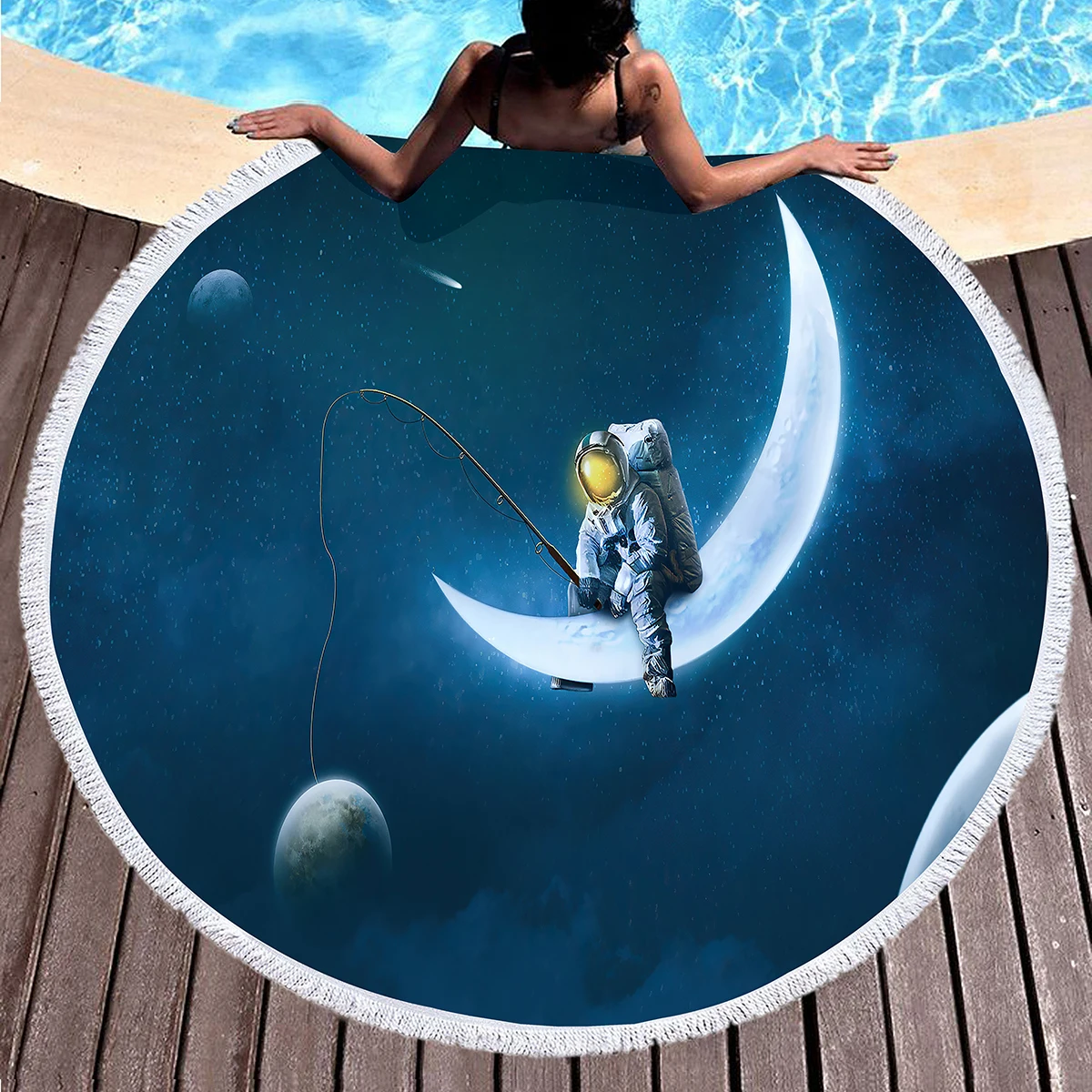 

Round Beach Blankets,Sci-Fi Astronaut Polyester Sand-Resistant Beach Towels,Absorbent Quick Dry Pool Towels Portable Picnic Mats