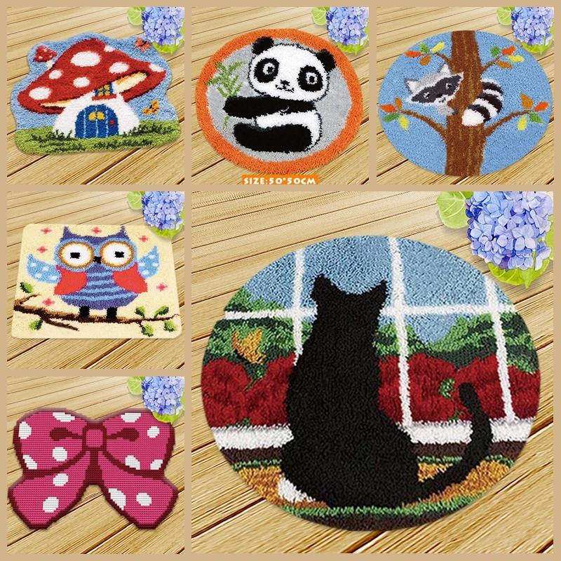 

Latch Hook Kits Cat Dog Panda Series Carpet Cartoon Animal 3D Segment Embroidery Pillow Canvas Wool Embroidery Cushion Carpet