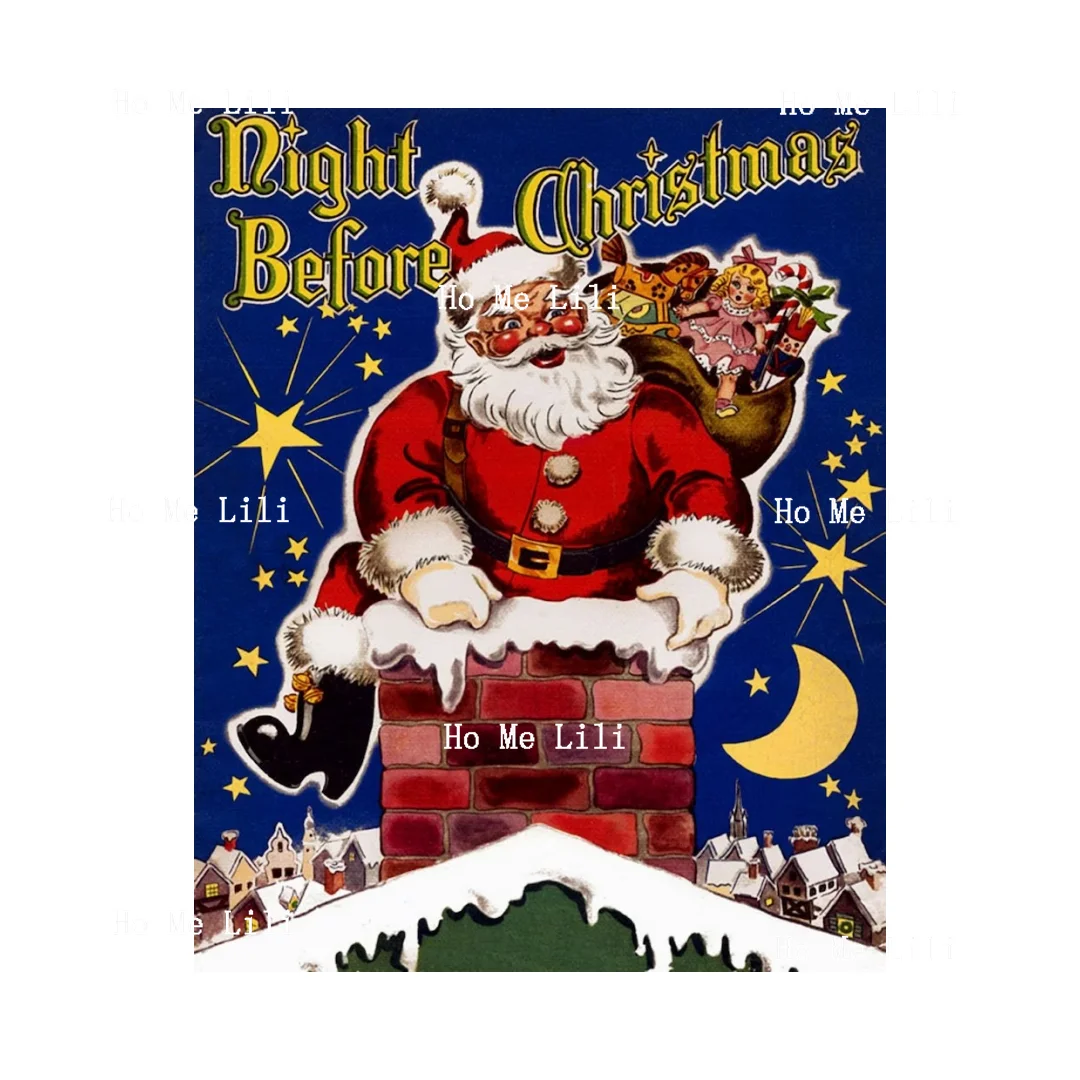 Notte Prima Di Natale San San Giuseppe Babbo Natale Regali Camino Luna Stelle Stagione Delle Vacanze Poster Vintage