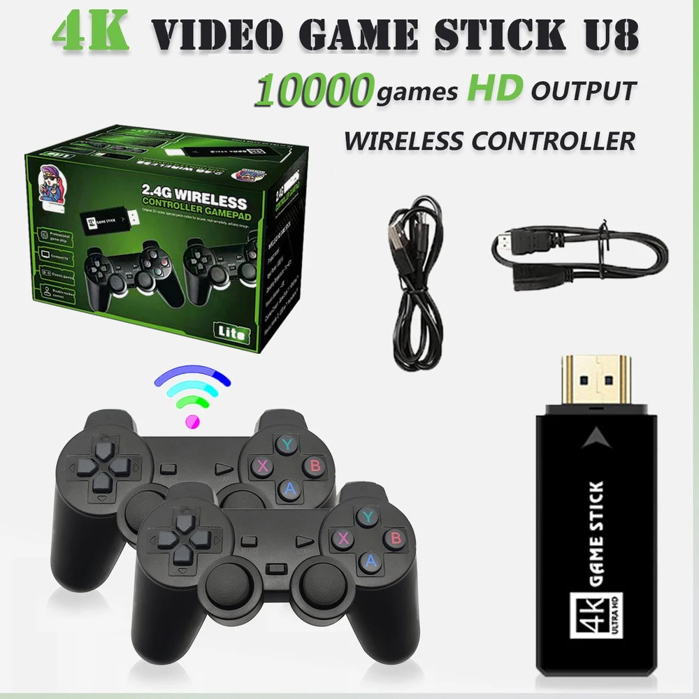 Game Stick Console Video Game 32G Lite 4K HD Console Built-in 10000 Games  Christmas Gift Retro Game Console Wireless Controller