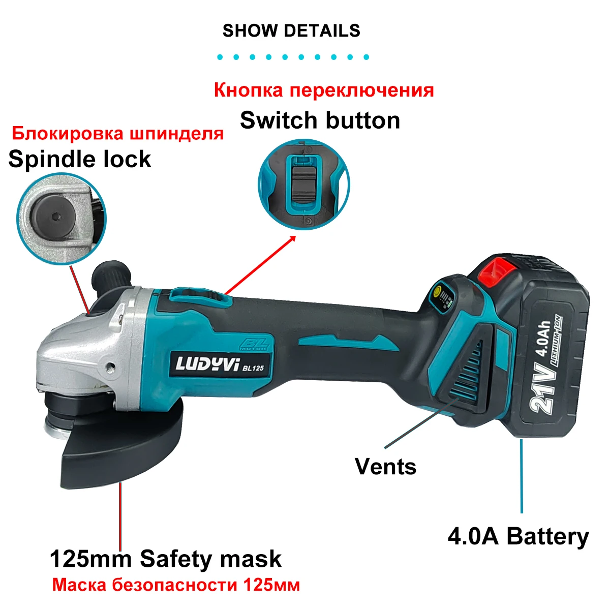 125mm M14 Brushless Electric Angle Grinder 21V 4000mah Lithium Battery Cordless Rechargeable Cutting Grinding Power Tools