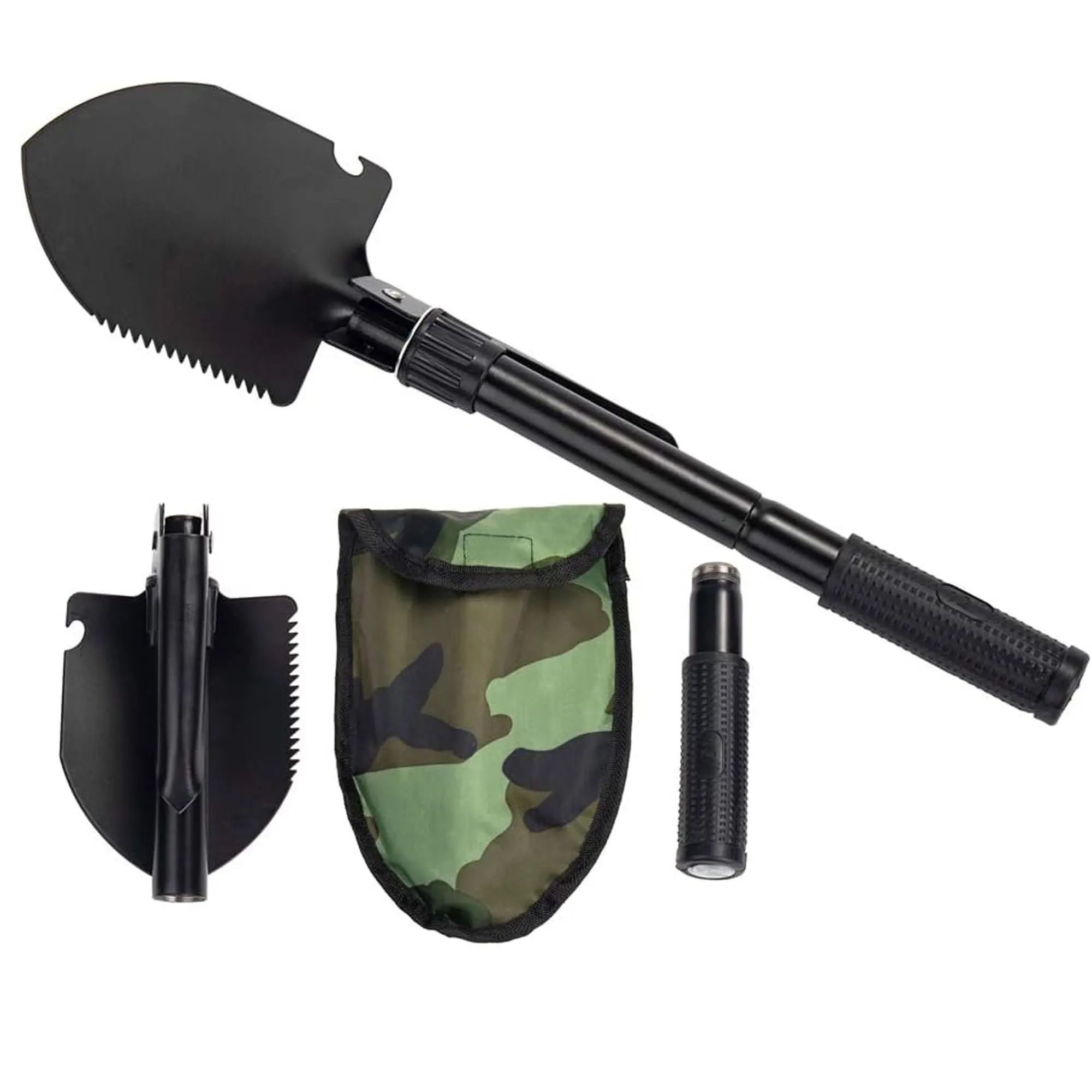 Compact Folding Camping Shovel - Mini Pickaxe with Pouch for Gardening Hunting and Emergencies