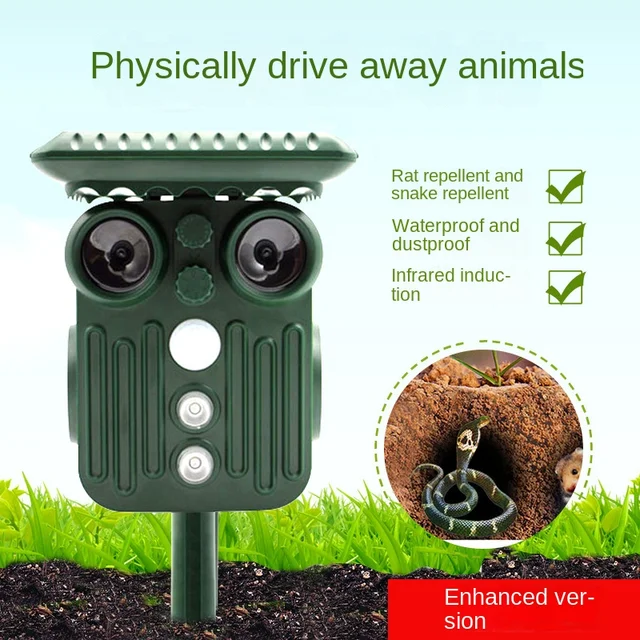 360 ° Solar Animal Repeller Kültéri Ultrahangos Állatérzékelő Csillogó Led -Es Lámpákkal Vízálló Gyepkert Udvari Farm - Image 5