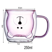 Cute Bear Glass Cup Milk Juice Water Coffee Mugs Heat Resistant Clear Double Wall Glass Mug with Handle Coffeeware Lover Gift 6