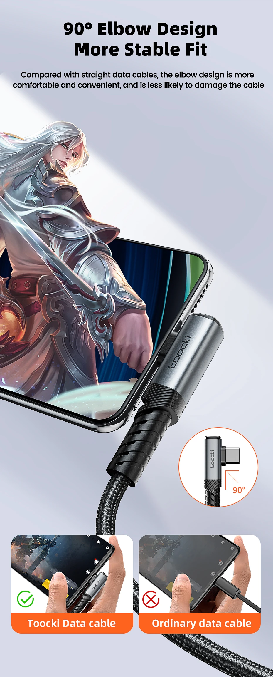 Toocki 5m VR Link Elbow Cable 2 in 1 3A USB A+C to Type C PD Fast Charging USB3.0 5Gbps Data Transfer Wire For Phone Accessories