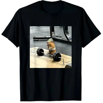 Fun Hamster Weightlifting Training Printed T-shirt for Women's Casual Y2k Short-sleeved T-shirt Unisex Casual Summer Streetwear 1