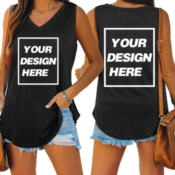 Custom Text Name Personalized Message Your Design Add Your Own Tank Top Women V-neck Loose Y2k Sleeveless Vest Top 1