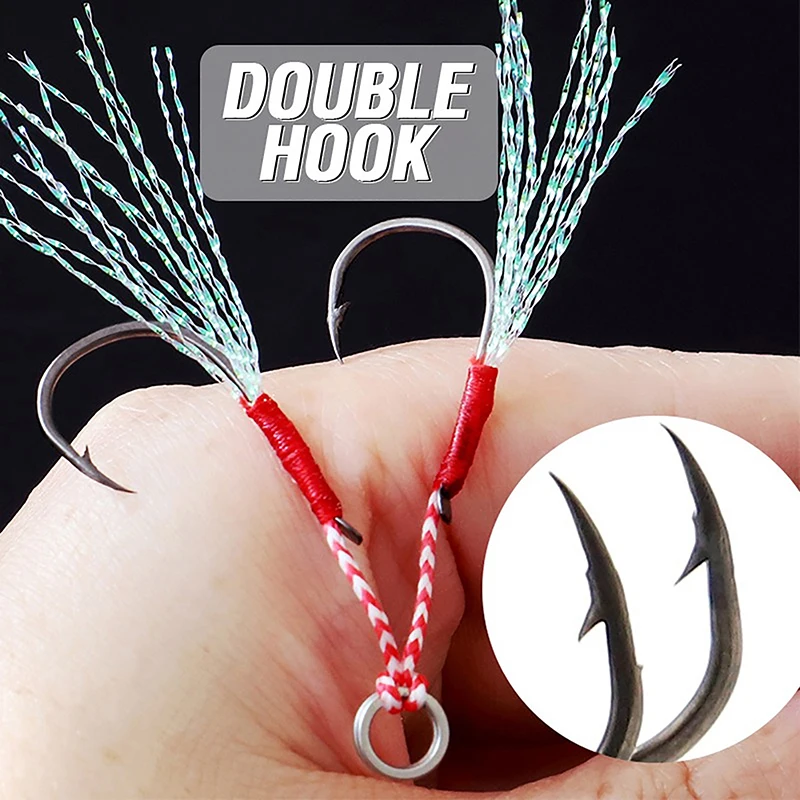 

1PCS Fishing Iron Hook Luya Hook With Colored Bright Wire Black Nickel Barb Single Hook Double Hook