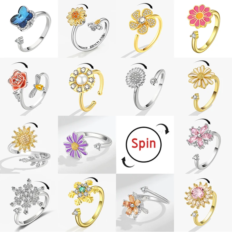 Pack De 2 Anillos Giratorios Anti-estrés De Acero Inoxidable – Abertura Ajustable, Con 7 Esferas Por Anillo, En Oro Y Rosa