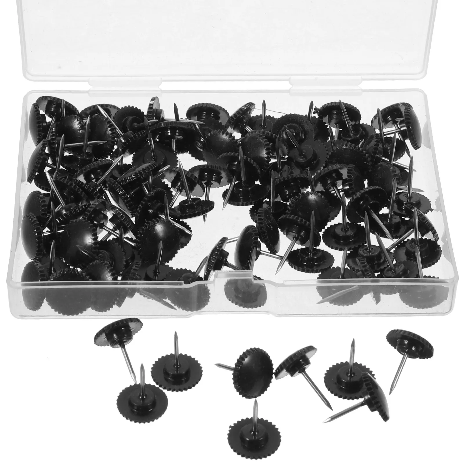 100Pcs 검은색 장 압정 플라스틱 푸시핀 코르크 보드용 벽 예술 사진 벽 지도 마커 사무용품 경량