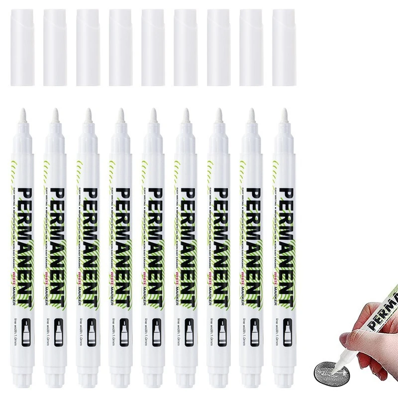 

10Pcs Waterproof White Marker Pen Alcohol Paint Oily Tire Painting Graffiti Pens Permanent Gel Pen for Fabric Wood Leather 1.0MM