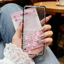 INS Korea Pink Peach Blossoms Floral Phone Case - Elegant Rose Pattern Hard Back Cover - Samsung ZFlip 6 (Style 1)