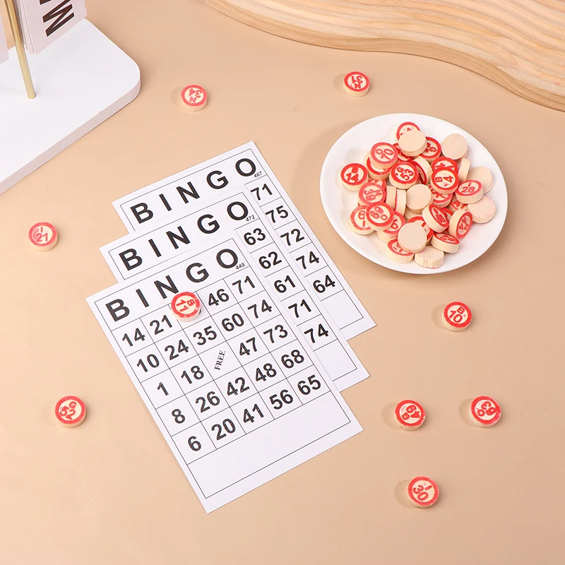 40Pcs Bingo Cards Easy Read 75 Numbers Chips Card Game Board Game Activity Intelligence Educational Bingo Toys For Kids bingo game set,plastic bingo markers,plastic game chips