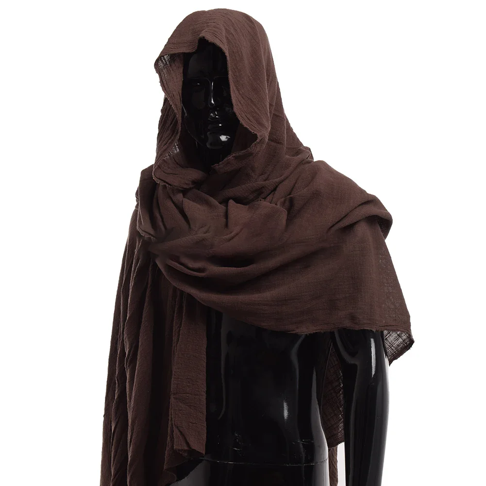 Model wearing a medieval-style pirate hood cloak facing forward