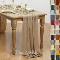 Table Runner Rustic Cotton Gauze Cloth Dining Burlap Retro Burr Texture Vintage for Wedding Party Linen Christmas Decorations 1