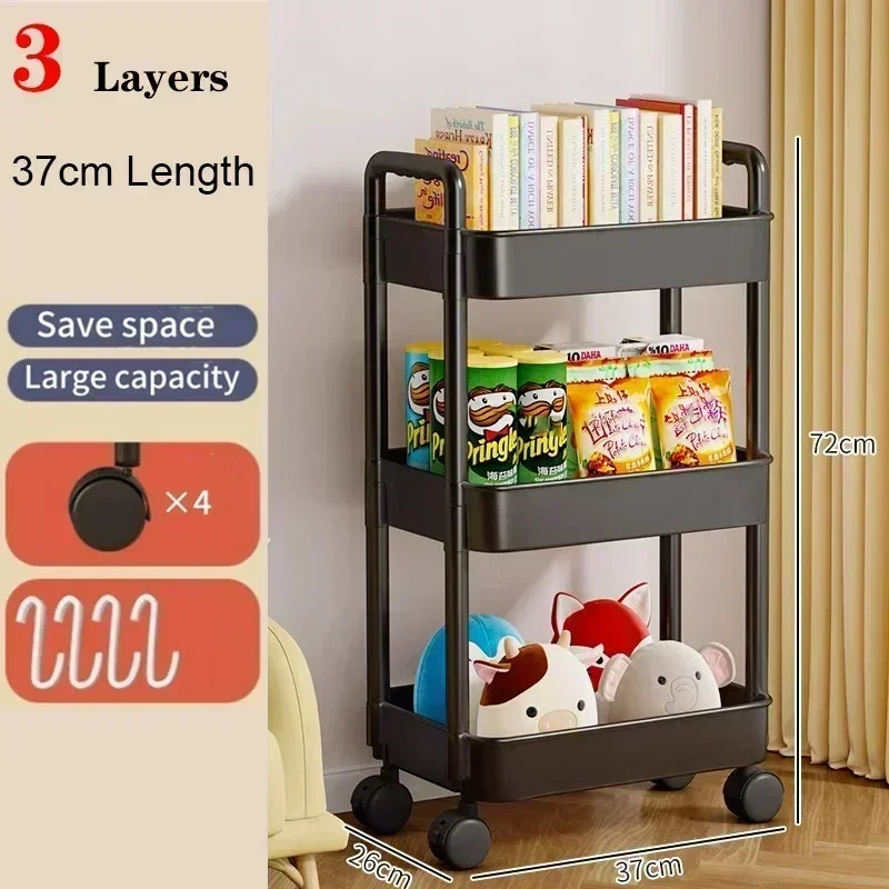 3 Tier Utility Rolling Cart Metal Storage Cart with Handle and Lockable Wheels Storage Organizer Trolley with Mesh Baskets