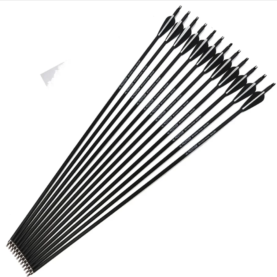 Archery Arrows 28"/30"/32" Carbon with Changeable Arrowheads Plastic Feathers for Hunting