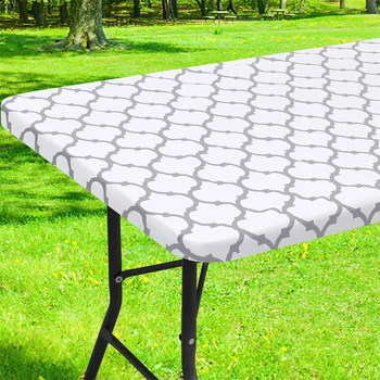 Olanly Rectangle Table Cover 30x72 Backed Vinyl Tablecloth Waterproof Elastic Table Cloth For Party Decor Picnic Camping Outdoor 1
