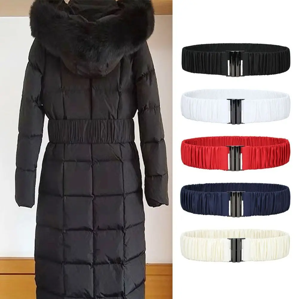 Retro Fashion Down Coat Waist Belt 5cm Wide Casual Pleated Stretch Waistband Buckle Solid Color Elastic Down Jacket Waistband
