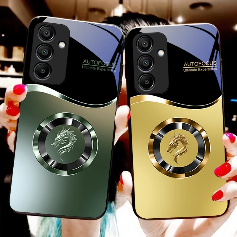 Gradual Round Dragon Black Tempered Glass Phone Case