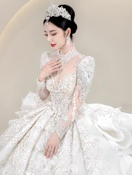 2023 Winter Retro Exquisite Wedding Dress Long Sleeves Vintage Lace Appliques Beading Bridal Gown Plus Size Vestido De Noiva